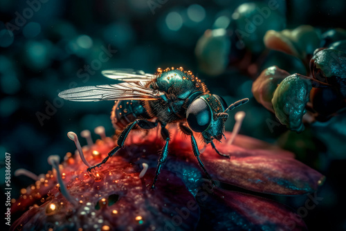 Extreme closeup of a  house fly.AI generated. © graja