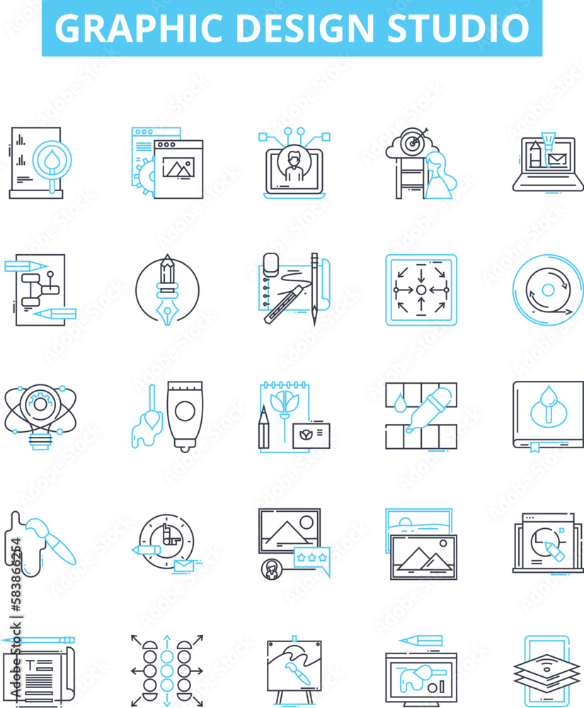 Graphic design studio vector line icons set. Graphic, Design, Studio, Graphic Design, Creative, Artwork, Layout illustration outline concept symbols and signs Graphic design studio vector line icons set. Graphic, Design, Studio, Graphic Design, Creative, Artwork, Layout illustration outline concept symbols and signs
