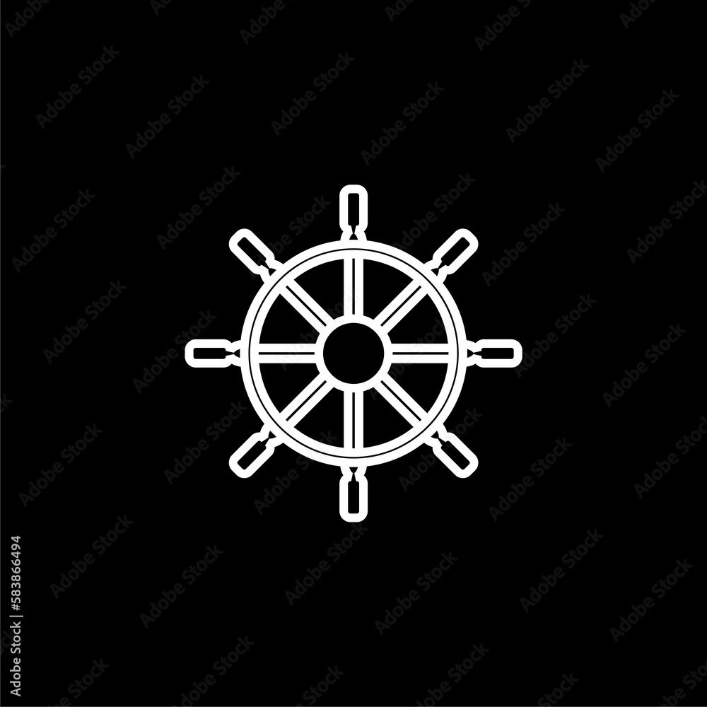 Obraz premium Ship steering wheel icon isolated on black background.