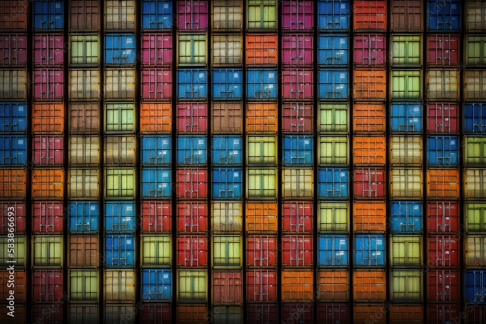 Background from color cargo containers. Generative ai