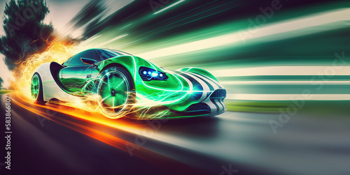 Futuristic electric sports car concept in motion blur © IBEX.Media