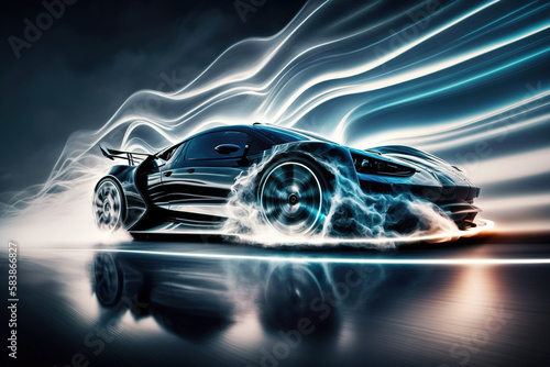 Futuristic electric sports car concept in motion blur