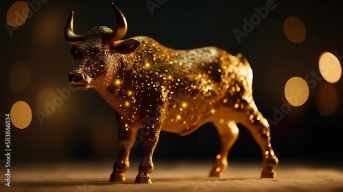Gold Bull Coin Mountain Blurred Background Generative AI