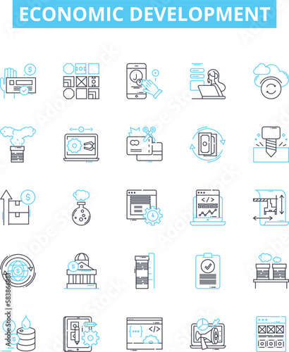 Economic development vector line icons set. Economy, Development, Growth, Expansion, Investment, Trade, Employment illustration outline concept symbols and signs