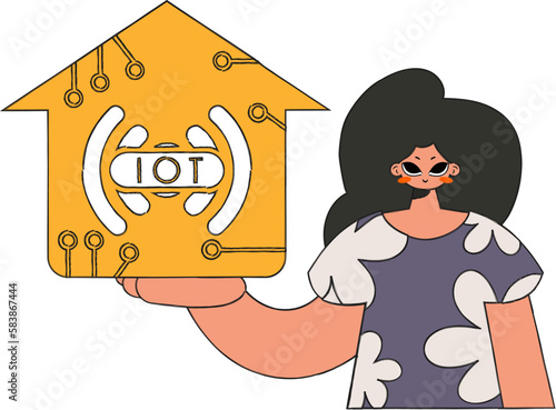 The girl is clutching the internet of things logo in her grip.
