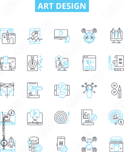 Art design vector line icons set. Graphic, Craft, Drawing, Sculpting, Painting, Textile, Printmaking illustration outline concept symbols and signs