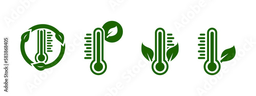 decreasing temperature icon set. temperature with leaves concept. Flat style - stock vector.