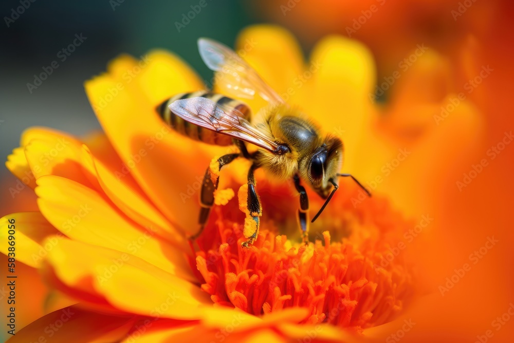 Fototapeta premium Bee Collecting Pollen Generative ai