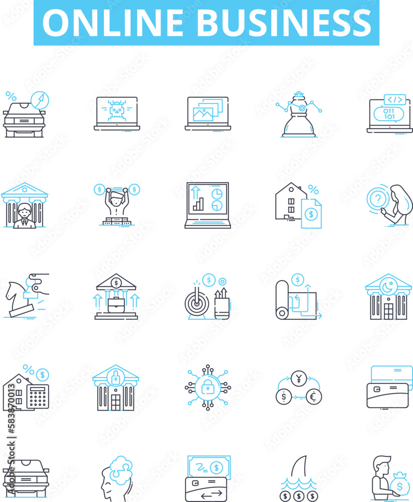 Online business vector line icons set. eCommerce, digital, store, startup, ecommerce, website, commerce illustration outline concept symbols and signs