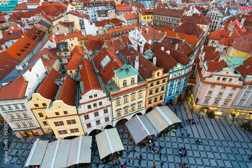 Elevated view of houses with red roofs as seen from Prague Astronomical Clock at Old Town Square, Prague