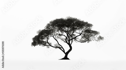 black and white landscape illustration art of a tree silhouette - generative ai