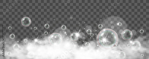 	
Air bubbles on a transparent background. Soap foam vector illustration.