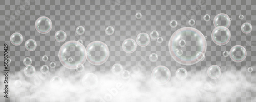 	
Air bubbles on a transparent background. Soap foam vector illustration.