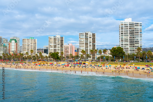 People at El Sol beach, Vina del Mar, Chile photo