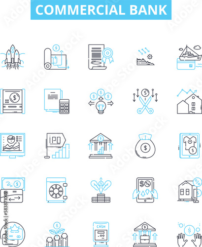 Commercial bank vector line icons set. Bank, Commercial, Banking, Finance, Credit, Investment, Account illustration outline concept symbols and signs