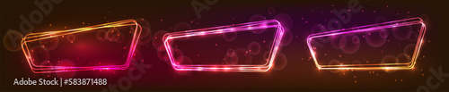 Neon rounded frame with shining effects and sparkles