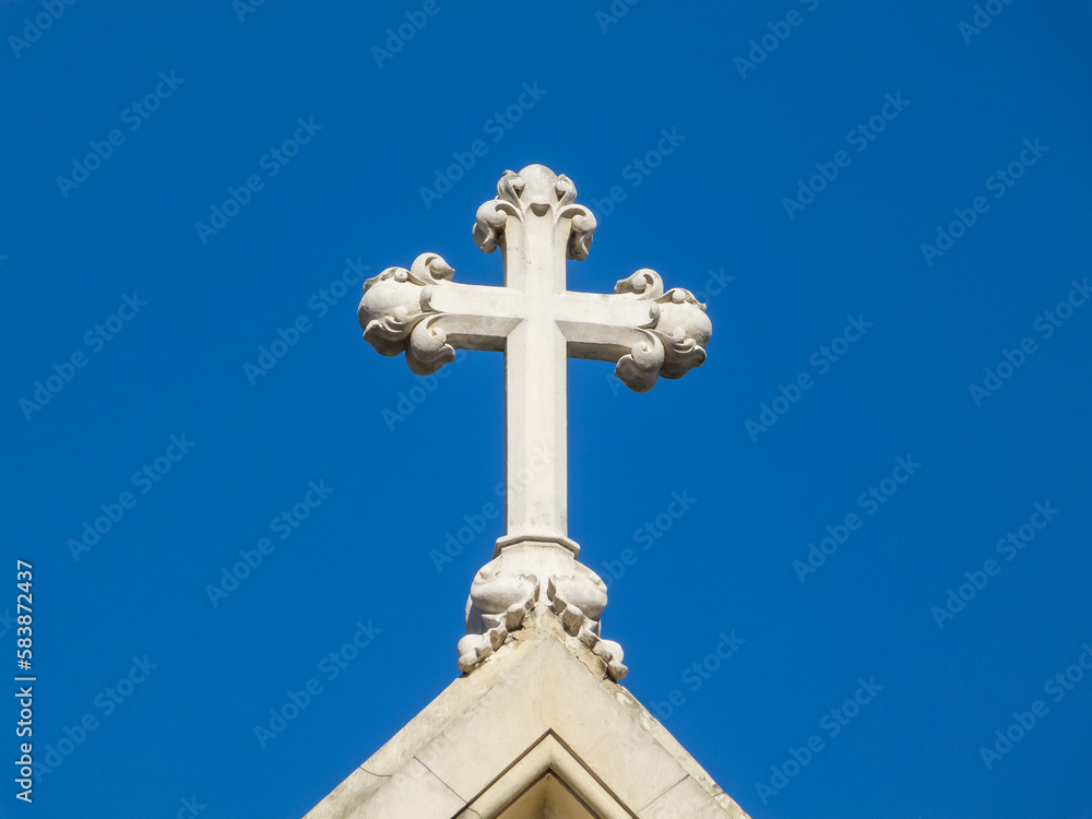 Catholic cross in the top of a church