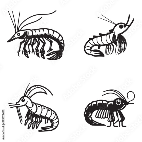 Shrimp vector, shrimp hand drawn sketch black outline vector