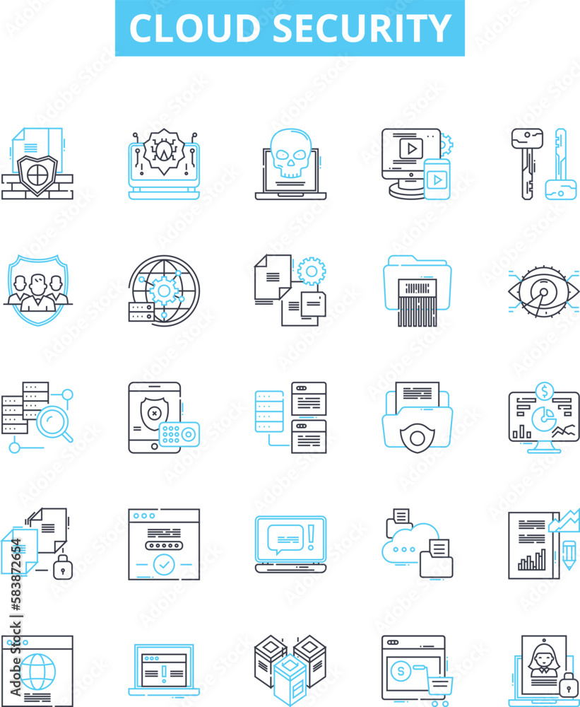 Cloud security vector line icons set. Cloud, security, infrastructure, data, authentication, compliance, encryption illustration outline concept symbols and signs Cloud security vector line icons set. Cloud, security, infrastructure, data, authentication, compliance, encryption illustration outline concept symbols and signs
