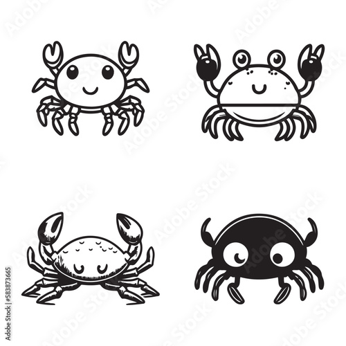 Cute crab vector icon, Cute crab cartoon character icon, logo black outline vector set