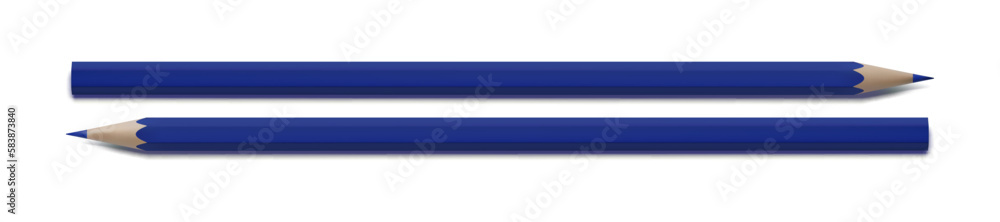 Blue pencil realistic 3d render vector flatlay office brand mockup. Color school drawing stationary, paint supplies Blue pencil realistic 3d render vector flatlay office brand mockup. Color school drawing stationary, paint supplies