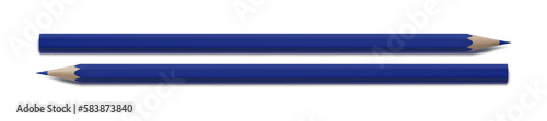 Blue pencil realistic 3d render vector flatlay office brand mockup. Color school drawing stationary, paint supplies
