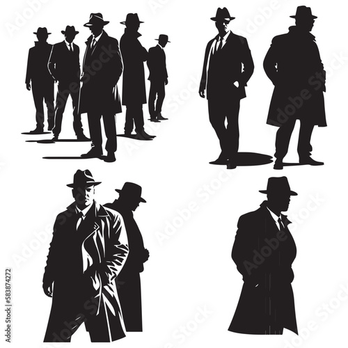 Mafia silhouette vector, Detective silhouette vector isolated on white background
