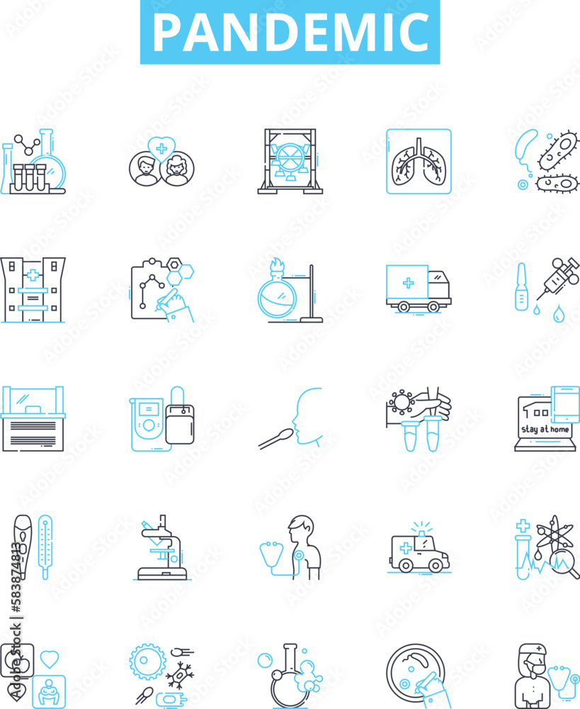 Pandemic vector line icons set. Coronavirus, Outbreak, Illness, Infectious, Epidemic, Contagion, Spread illustration outline concept symbols and signs