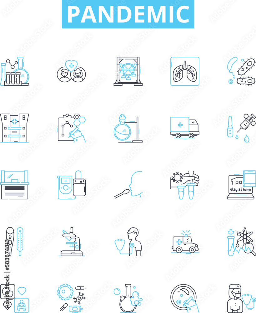 Pandemic vector line icons set. Coronavirus, Outbreak, Illness, Infectious, Epidemic, Contagion, Spread illustration outline concept symbols and signs Pandemic vector line icons set. Coronavirus, Outbreak, Illness, Infectious, Epidemic, Contagion, Spread illustration outline concept symbols and signs