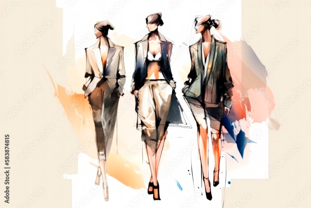 Fashion Book, blending ink pen sketches & watercolor, revealing dress ...