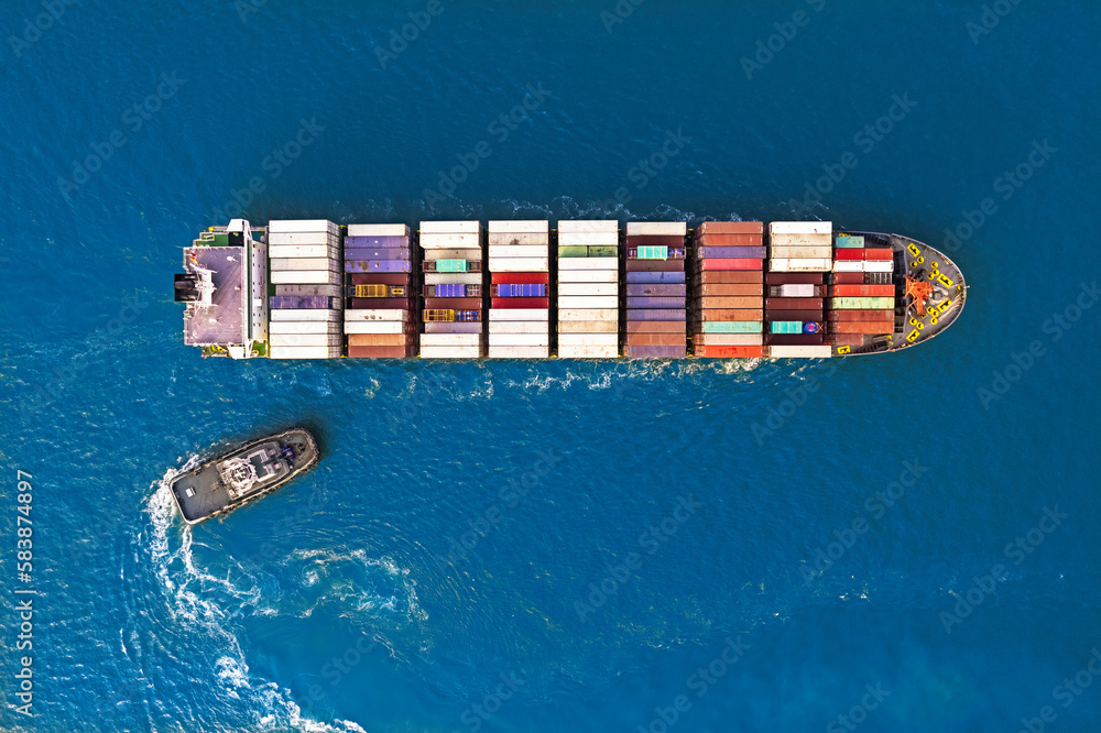 Top Load Container Ship Aerial top view container ship full load container for logistics import ...