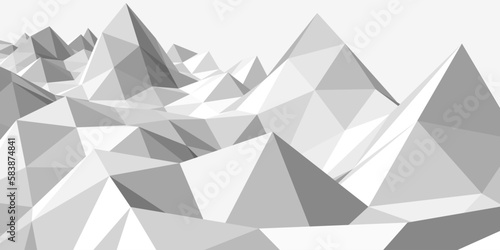 Abstract light gray mountainous landscape background, 3d mesh, low poly modeling, white crystals, vector design