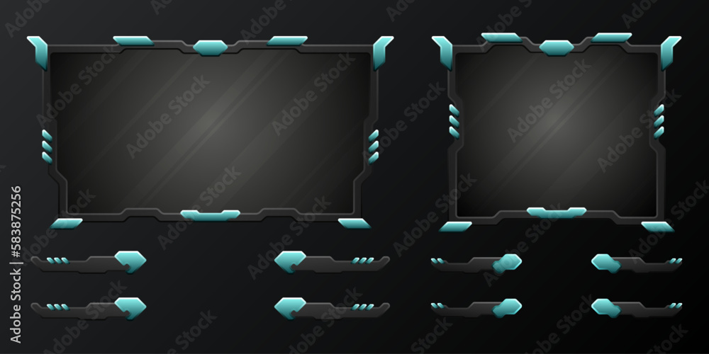 Abstract black and blue live stream overlay webcam screen panels ...