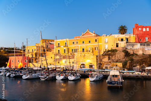 Old Roman harbour of the colourful village of Ventotene at dawn, Tyrrhenian Dea, Latina province, Latium (Lazio) photo