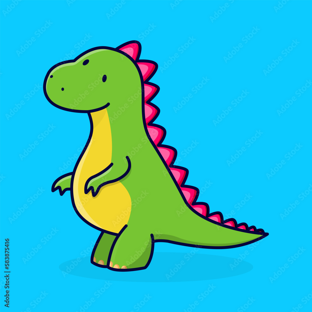 Naklejka premium Little cute and little green yellow dinosaur, animal cartoon design. Vector illustration.