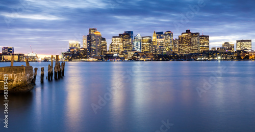 Boston Waterfront at dusk, Boston, Massachusetts, New England