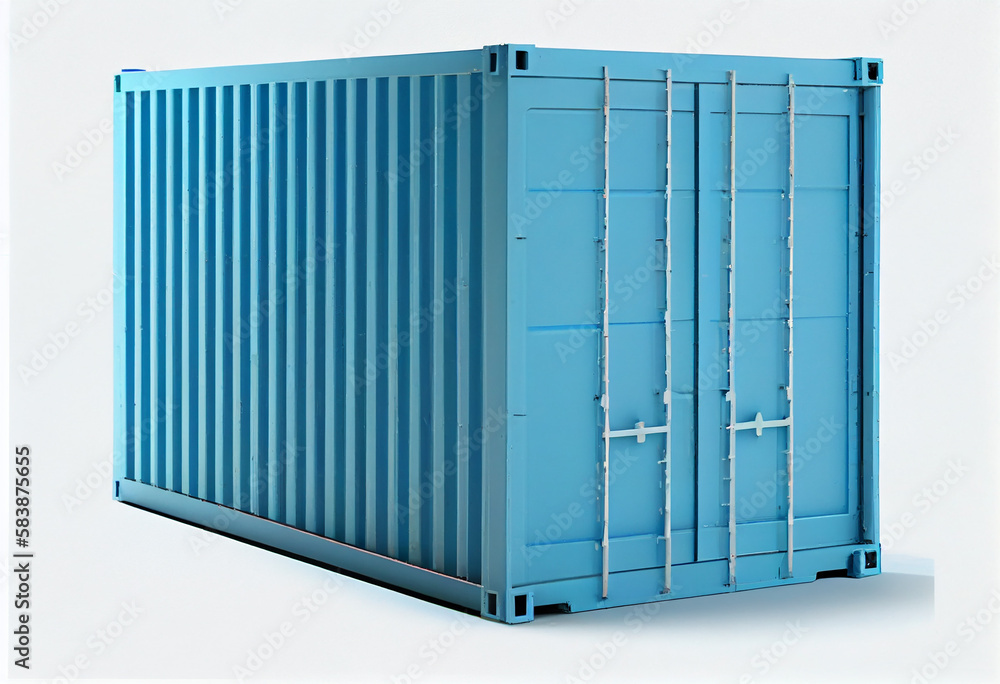 Blue cargo container isolated on white background. Generative Ai. Blue cargo container isolated on white background. Generative Ai.