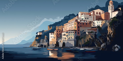 Famous Amalfi Coast in Italy includes Atrani town in its mesmerizing landscape, Generative AI photo