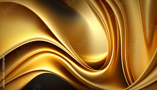 Golden Silk Waves Background. Generative AI.