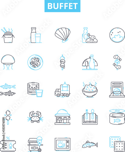 Buffet vector line icons set. Buffet, Catering, Dining, Food, Cuisine, Banquet, Dish illustration outline concept symbols and signs