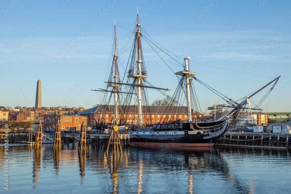 USS Constitution in Charlestown Navy Shipyard, Boston, Massachusetts, New England USS Constitution in Charlestown Navy Shipyard, Boston, Massachusetts, New England