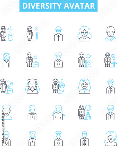 Diversity avatar vector line icons set. Different, Avatar, Variety, Inclusion, Plurality, Diversity, Panoply illustration outline concept symbols and signs