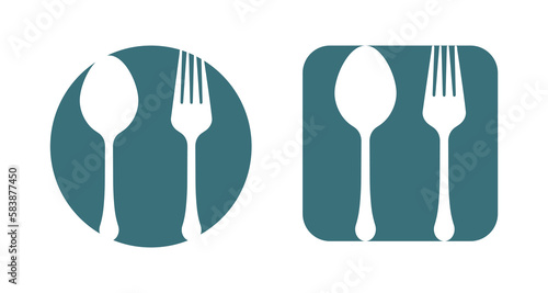 Spoon Fork Circle Square Cut Out Vector Illustration