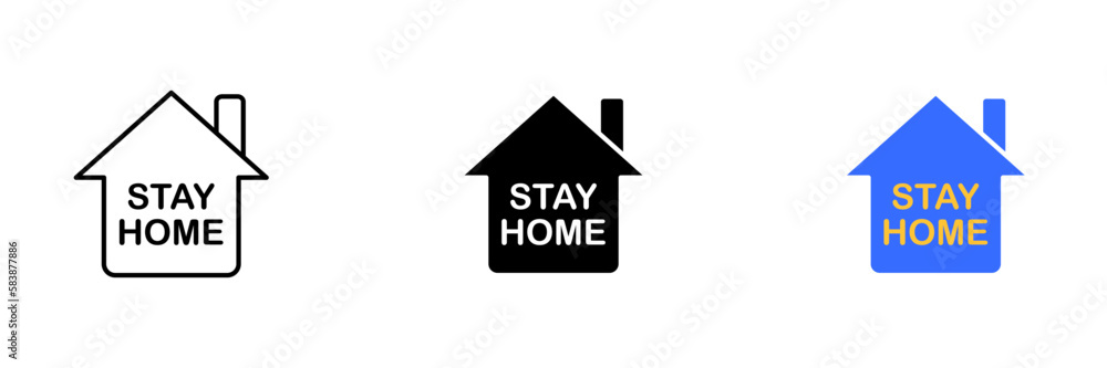 An illustration of a house with the words Stay Home written below it, representing the concept of staying at home for safety. Vector set of icons in line, black and colorful styles isolated. An illustration of a house with the words Stay Home written below it, representing the concept of staying at home for safety. Vector set of icons in line, black and colorful styles isolated.