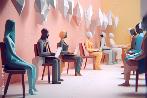 Inclusive Workplace. Hiring Scene. Multicultural Job Interview in Low-Poly Style photo