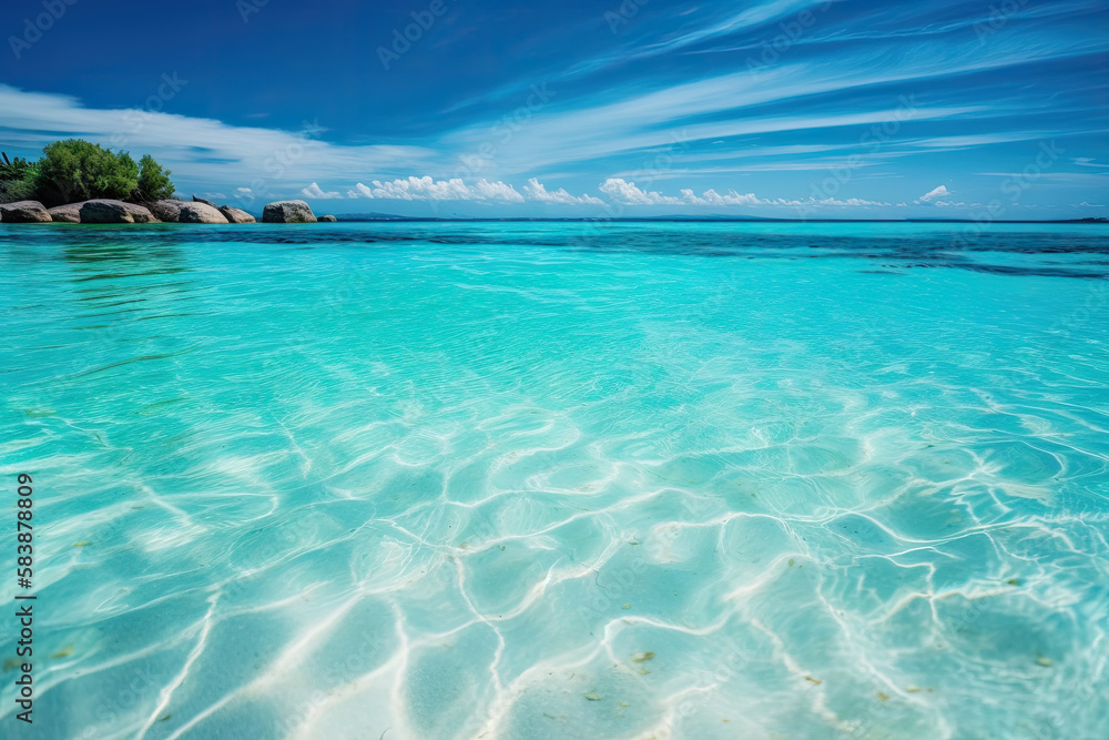 Obraz premium Sea with clear turquoise water and morning summer,turquoise beach bluewater surface background