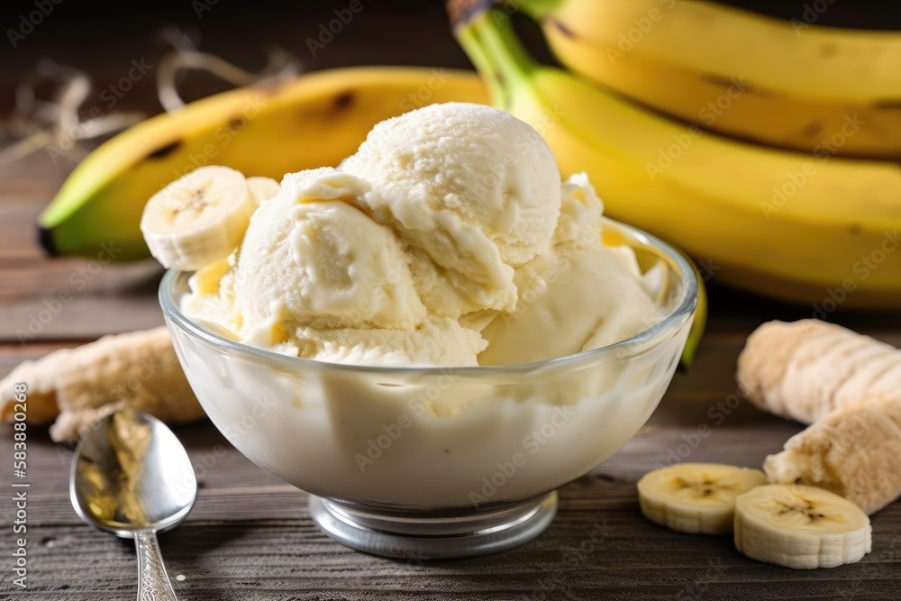 Frozen treat. Sweet Banana Ice Cream. Enjoy a creamy, fruity, and refreshing dessert that's dairy-free and vegan. Generative AI Frozen treat. Sweet Banana Ice Cream. Enjoy a creamy, fruity, and refreshing dessert that's dairy-free and vegan. Generative AI