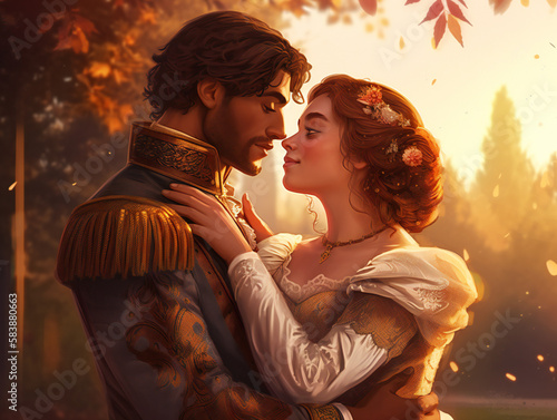Fotografia storybook prince and princess, romantic royal couple illustration, elegant and c