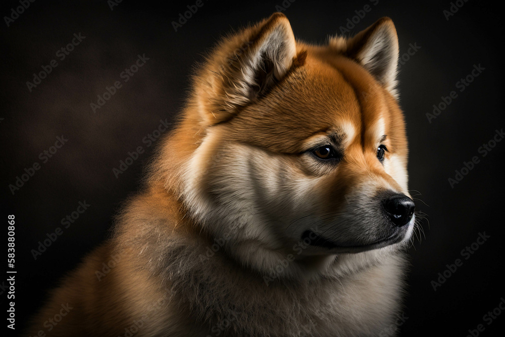 Majestic Akita Dog on Dark Background - Awe-inspiring Beauty and Loyalty Personified