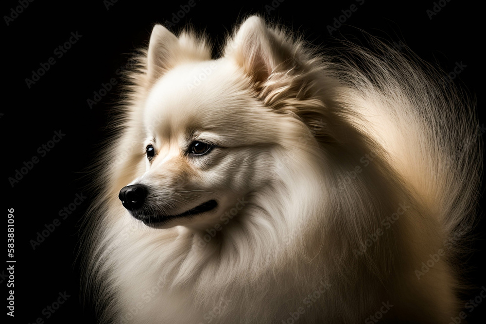 Stunning American Eskimo Dog on Dark Background - Showcasing the Breed's Beauty and Intelligence Stunning American Eskimo Dog on Dark Background - Showcasing the Breed's Beauty and Intelligence